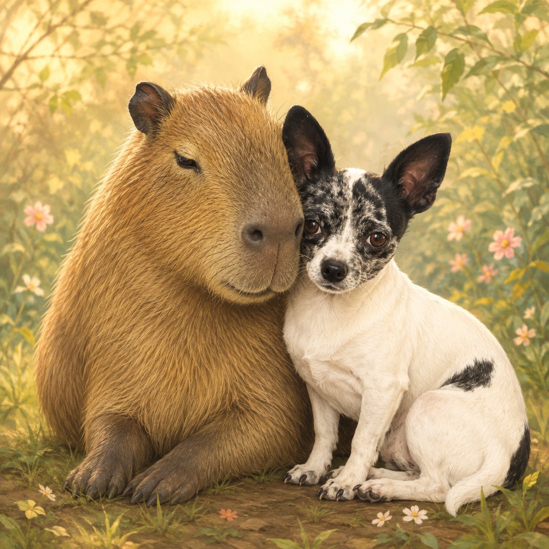 Le capybara de Capys Bot blotti contre son ami chien